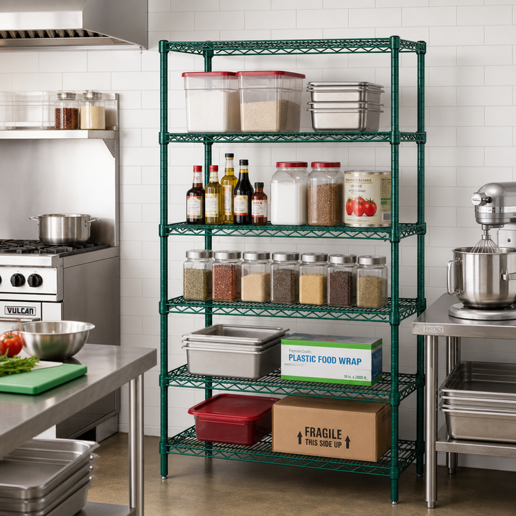 Product image #2 for Stationary Wire Shelving Starter Kit, 36 x 21 x 54 Inches, 5 Shelves, Green Epoxy Finish