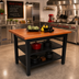 Thumbnail image #2 for Rouge et Noir Le Classique 60-Inch x 25-Inch American Cherry Island Work Table with 2 Black Slatted Undershelves