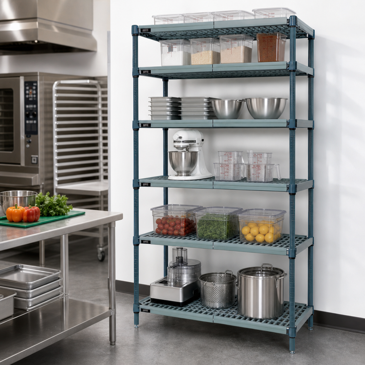Product image #2 for Quantum 5-Tier Stationary Wire Plastic Mat Shelving Unit, 72 x 18 x 86 Inches