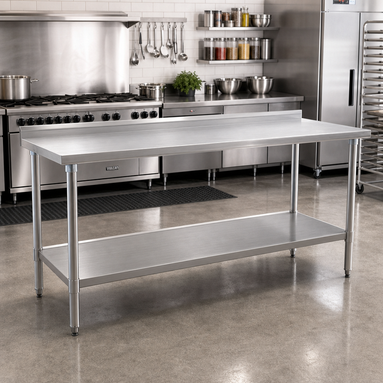 Product image #2 for Eagle Deluxe Series Stainless Steel Work Table with Rear Up-Turn and Adjustable Undershelf, 120" W x 30" D