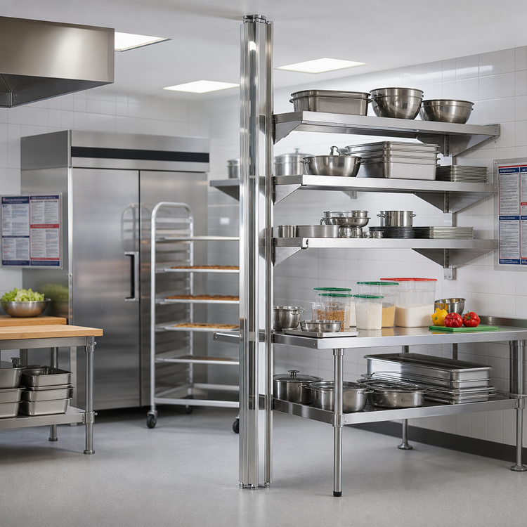 Product image #2 for Eagle Group Back-To-Back Stainless Steel Floor-To-Ceiling Upright for Center-Room Cantilevered Shelving, 96 Inch