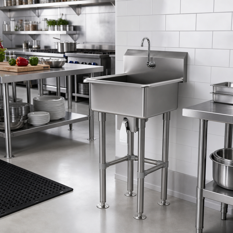 Product image #2 for Freestanding Stainless Steel Service Sink with Knee Valve and Gooseneck Spout