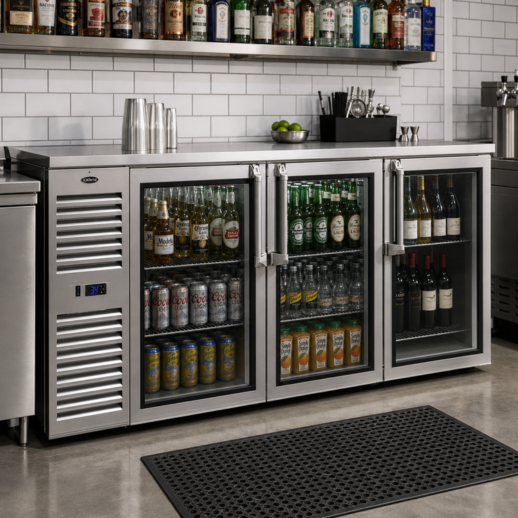 Product image #2 for Krowne Three-Section Refrigerated Back Bar Storage Cabinet, 84-Inch Wide, Self-Contained