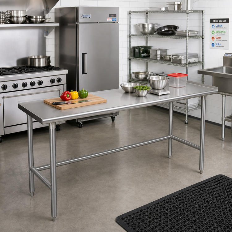 Product image #2 for Advance Tabco 72-Inch x 24-Inch Open Base Stainless Steel Work Table with 16-Gauge 304 Top and 1-1/2-Inch Rear Up-Turn