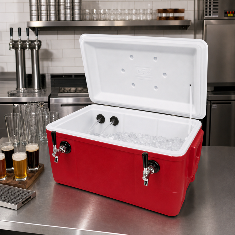 Product image #2 for 48 Quart Cold Plate Beer Cooler with 2 Faucets and Red Exterior
