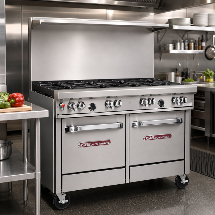 Product image #2 for Southbend Ultimate 48-Inch Gas Restaurant Range with 7 Open Burners, Standard Oven, Cabinet Base, and Hi-Shelf