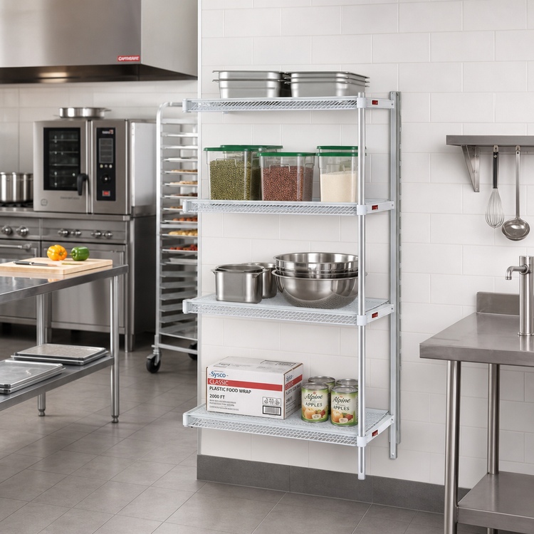 Product image #2 for EagleGard 4-Tier Add-On Wire Shelving Unit with QuadTruss Shelves, 24" W x 18" D x 74" H, Hybrid Epoxy Finish
