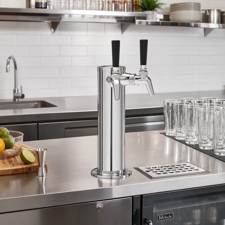 Product image #2 for Perlick 2-Faucet Air-Cooled Countertop Draft Beer Tower with Polished Chrome Finish