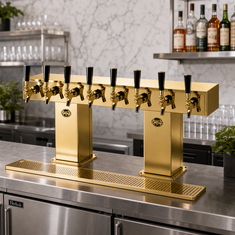 Product image #2 for Perlick Bridge Tee Countertop Glycol-Cooled 12-Faucet Draft Beer Tower, Extra High, Tarnish-Free Brass Finish