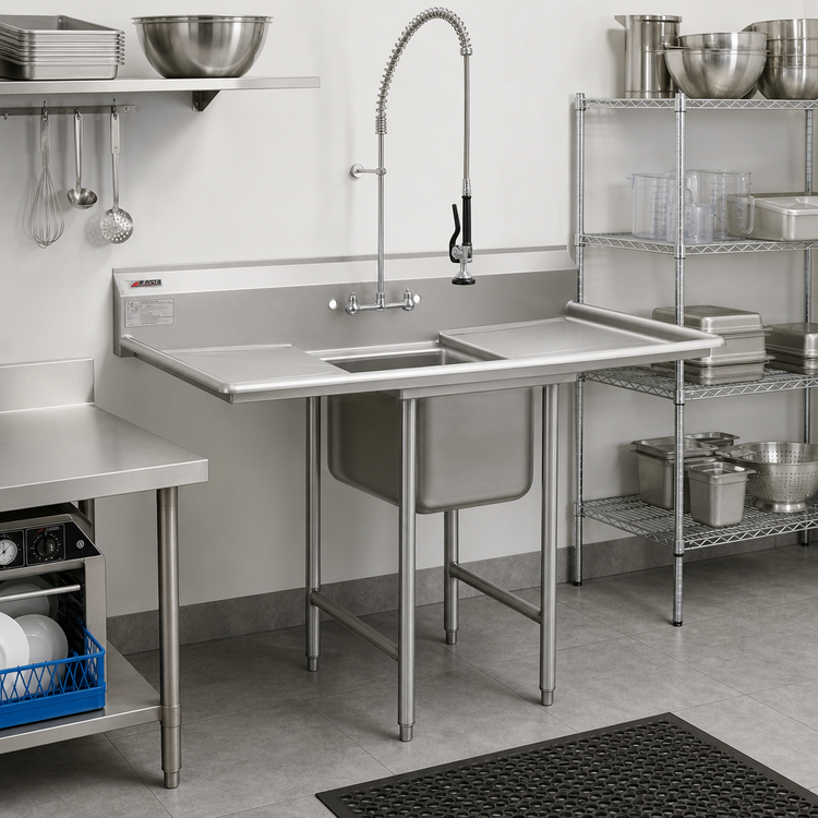 Product image #2 for Eagle Group 414 Series 1-Compartment Commercial Sink with Left and Right Drainboards, 72-1/2 Inch Wide