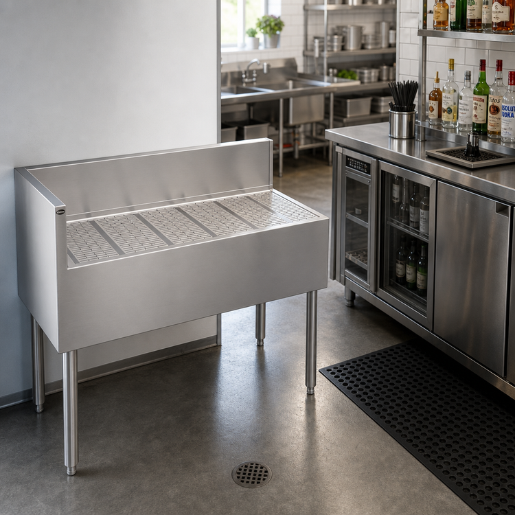 Product image #2 for Krowne Royal Series Free-Standing Underbar Corner Drainboard, Left End Return, 42 Inch x 19 Inch x 36-1/2 Inch