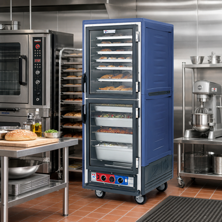 Product image #2 for Metro C5 3 Series Full-Height Low-Watt Heated Holding and Proofing Cabinet with Dutch Clear Doors, Blue Insulation Armour, Fixed Wire Slides