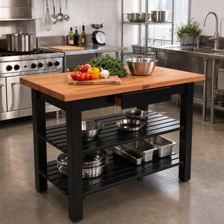 Product image #3 for John Boos Appalachian Red Oak Wood Top Country Work Table with Slatted Undershelf, 48 x 36 Inches