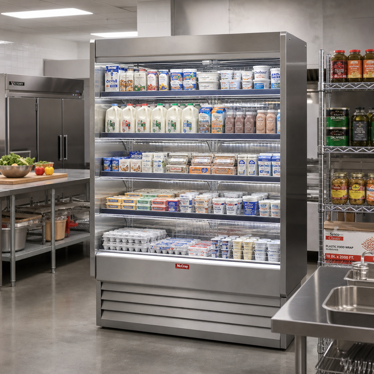 Product image #2 for Howard-McCray 35E Series Straight-Sided Dairy Open Merchandiser, 75-Inch Self-Contained Open-Air Cooler, Stainless Steel, LED Shelves