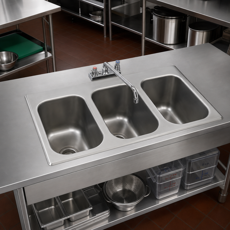 Product image #2 for Eagle Group Self-Rimming Three-Compartment Drop-In Sink with 10" x 14" x 9-1/2" Bowls