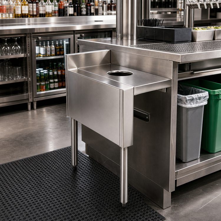 Product image #2 for CHOICE 15-Inch W x 24-Inch D Underbar Dry Waste Chute with Left Stainless Steel Legs
