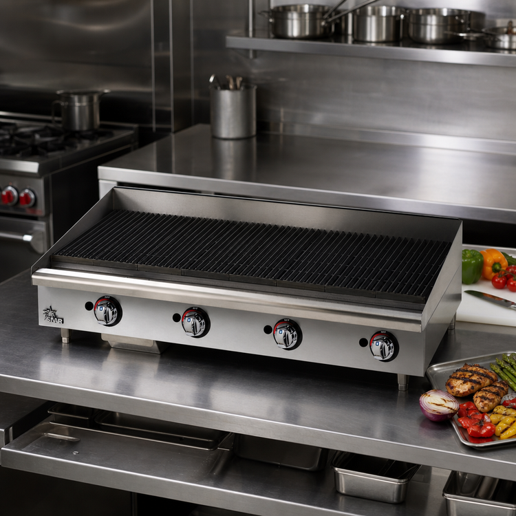 Product image #2 for Star-Max 48-Inch Countertop Gas Lava Rock Charbroiler with Cast Iron Burners