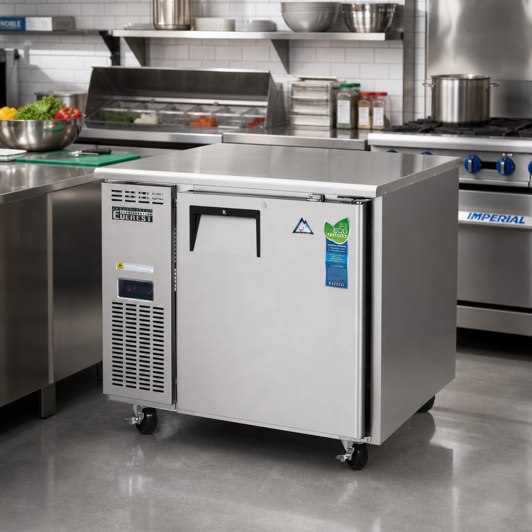 Product image #2 for Everest Refrigeration ETR1-24 1-Section Undercounter Worktop Refrigerator, 6 Cu. Ft., Side-Mounted Self-Contained, Stainless Steel