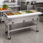 Thumbnail image #2 for Eagle Group SPDHT5-240-3 81.5-Inch Mobile Electric Hot Food Table with 5 Dry Wells, Open Base, and 8-Inch Cutting Board