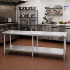 Thumbnail image #2 for Eagle Group Spec-Master T24120E 120 x 24 Inch Flat-Top 14-Gauge 300 Series Stainless Steel Work Table with Adjustable Galvanized Undershelf