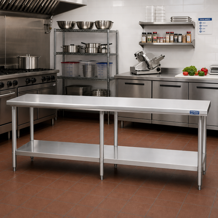 Product image #2 for Eagle Spec-Master 120-Inch x 24-Inch Flat Top Stainless Steel Work Table with Adjustable Galvanized Undershelf