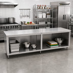 Thumbnail image #2 for John Boos 4CO6-30144 Open-Front Cabinet Base Work Table, 16-Gauge 300-Series Stainless Steel Top, 144W x 30D
