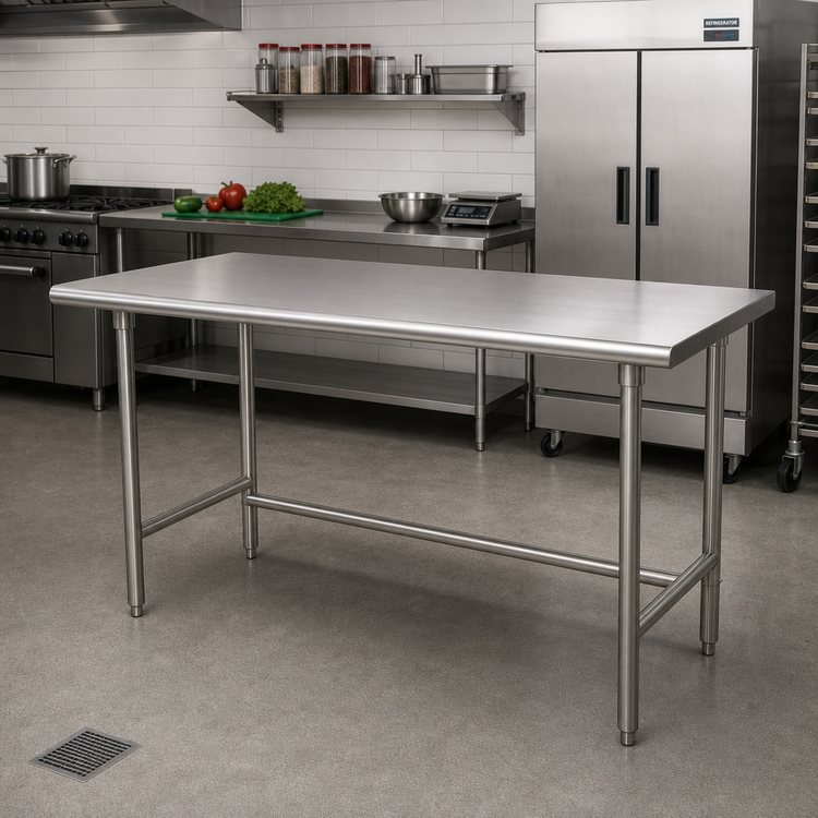 Product image #2 for Advance Tabco 72" x 36" 16-Gauge 430 Stainless Steel Flat Top Work Table with Galvanized Open Base