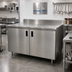 Thumbnail image #2 for Advance Tabco Enclosed Stainless Steel Work Table with Cabinet Base, 144 x 36 Inches, 14 Gauge 304 Top, 5-Inch Backsplash