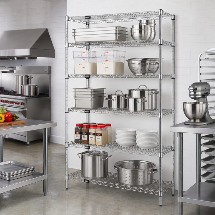 Product image #2 for Quantum 60 in W x 18 in D x 63 in H Wire Shelving Starter Kit, 5-Shelf, 304 Stainless Steel