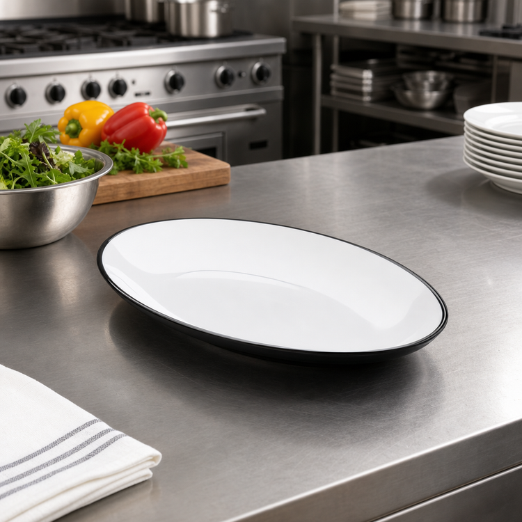Product image #3 for American Metalcraft Black/White Oval Melamine Platter, 14 x 9 Inches
