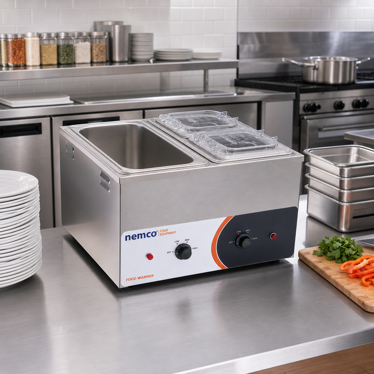 Product image #2 for Nemco Dual-Well Fractional Countertop Wet Food Warmer, Stainless Steel, 120V