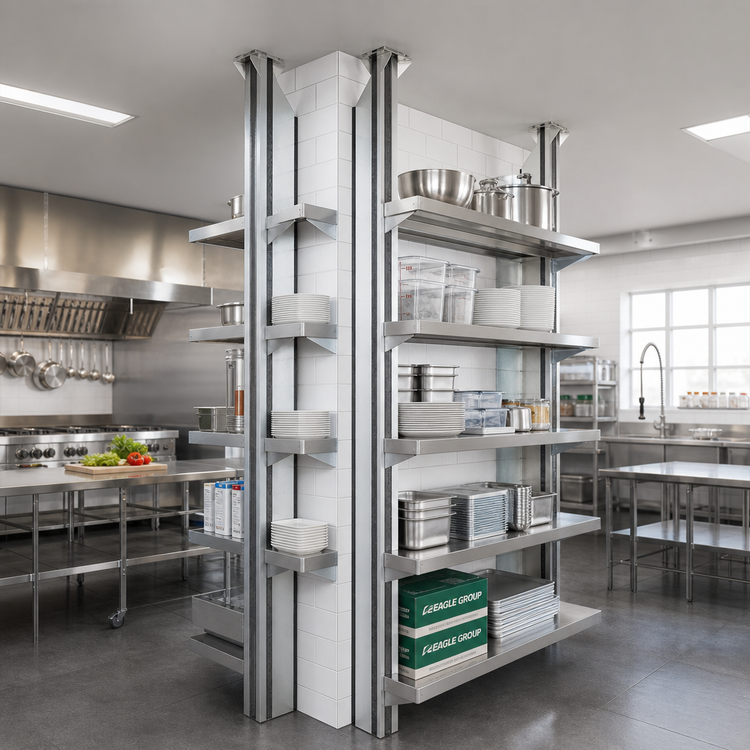 Product image #2 for Eagle Group Back-To-Back Heavy Duty Cantilever Shelving Uprights, 84 Inch Floor-to-Ceiling Mount, Aluminum