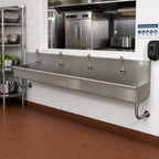 Thumbnail image #2 for Advance Tabco 19-18-96EF 96-Inch Wall-Mounted 4-Station Stainless Steel Hand Wash Sink with 4 Electronic Faucets