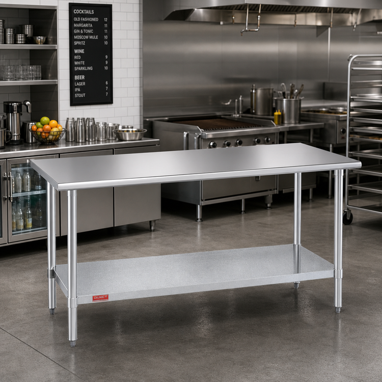Product image #2 for Duke 108-Inch Stainless Steel Underbar Work Table with Galvanized Undershelf, Flat Top
