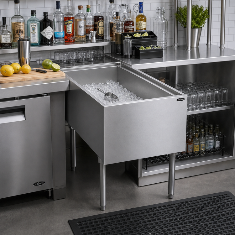 Product image #2 for Krowne Royal Series Pass-Thru Underbar Ice Bin/Cocktail Station, 24" W x 35" D, 175 lb. Capacity