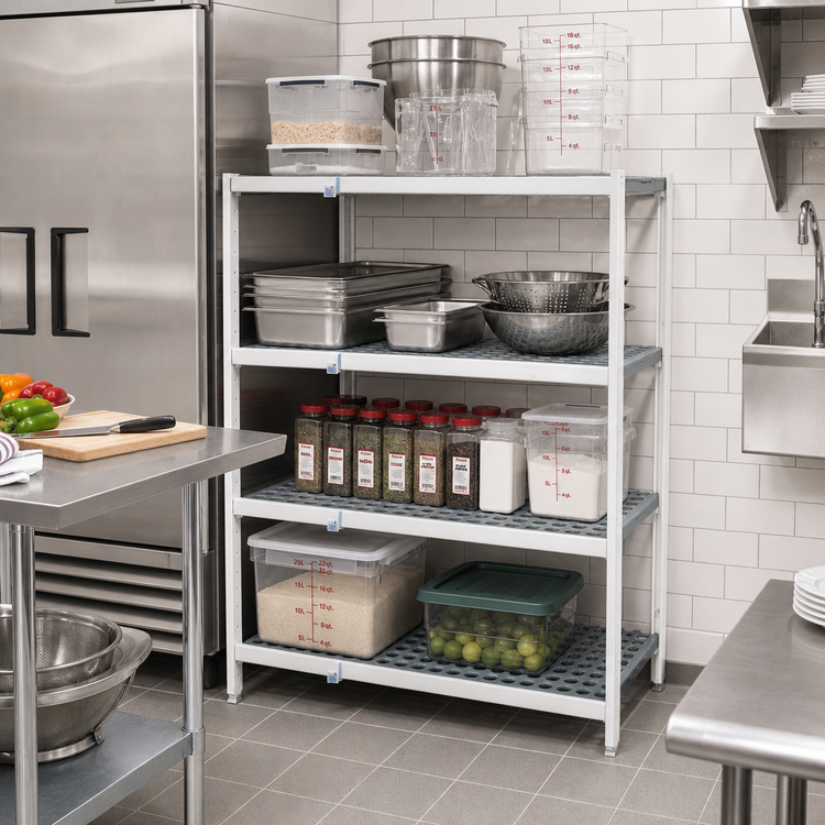 Product image #2 for Fermostock 4-Tier Polymer Corner Expansion Kit Shelving Unit, 66" H x 31" W x 18" D