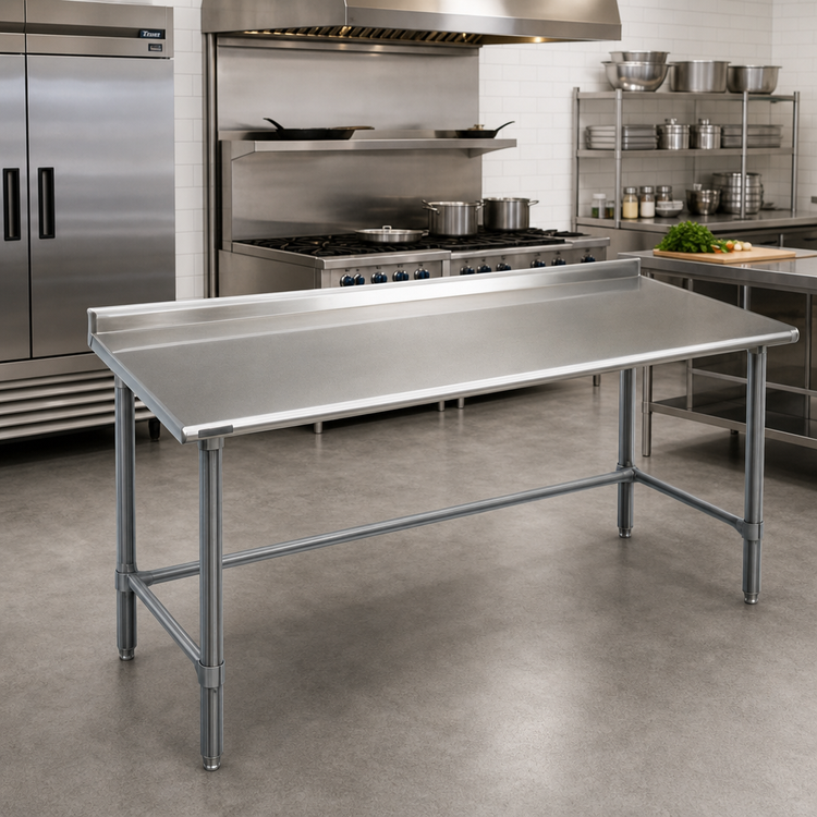 Product image #2 for Deluxe Series Stainless Steel Work Table with 1-1/2-Inch Rear Up-Turn, 120 x 36 Inches, Galvanized Base
