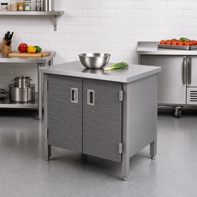 Product image #2 for John Boos 48 x 30-Inch Enclosed Base Work Table with Hinged Doors and Stainless Steel Flat Top
