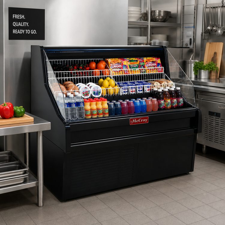 Product image #2 for Howard-McCray Ovation Series 39-Inch Remote Open-Air Merchandiser with Straight Plexi Ends, Black, LED Lighting