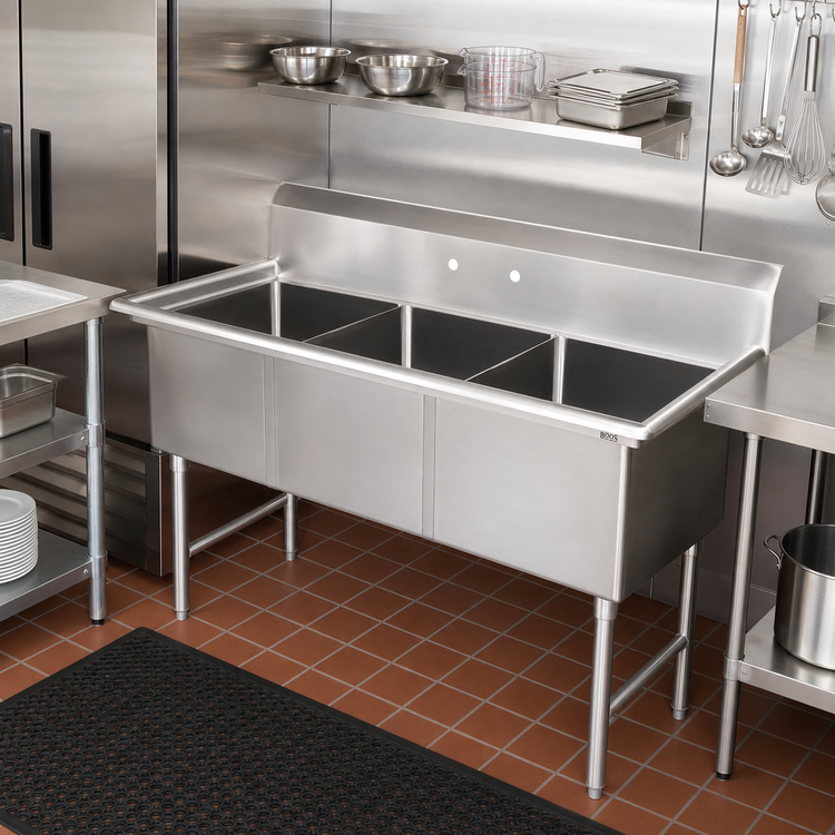 Product image #2 for John Boos B Series 3-Compartment Floor Model Stainless Steel Sink, 53-1/8 x 25-1/2 Inches, 14-Inch Deep Bowls
