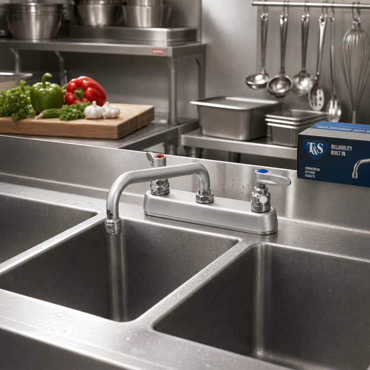 Product image #2 for T&S Brass Deck-Mounted Workboard Faucet with 10-Inch Swing Nozzle and 2-Inch IPS Shanks