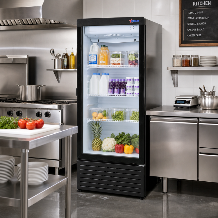 Product image #2 for Omcan Black Single-Section Glass Door Reach-In Refrigerator Showcase, 7.7 Cu. Ft., Bottom Mount