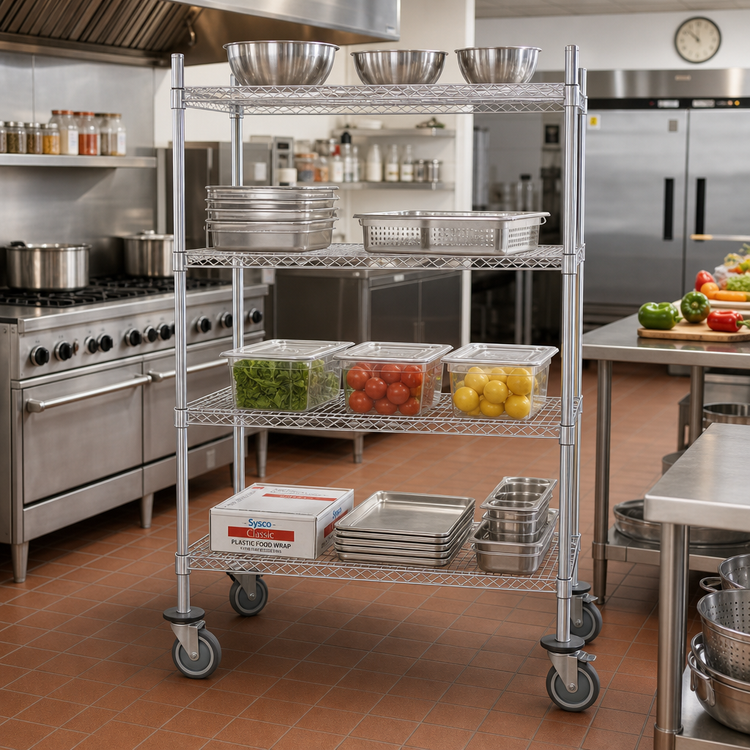 Product image #2 for Advance Tabco 4-Shelf Chrome Wire Mobile Cart with Rubber Casters, 24 x 60 Inches