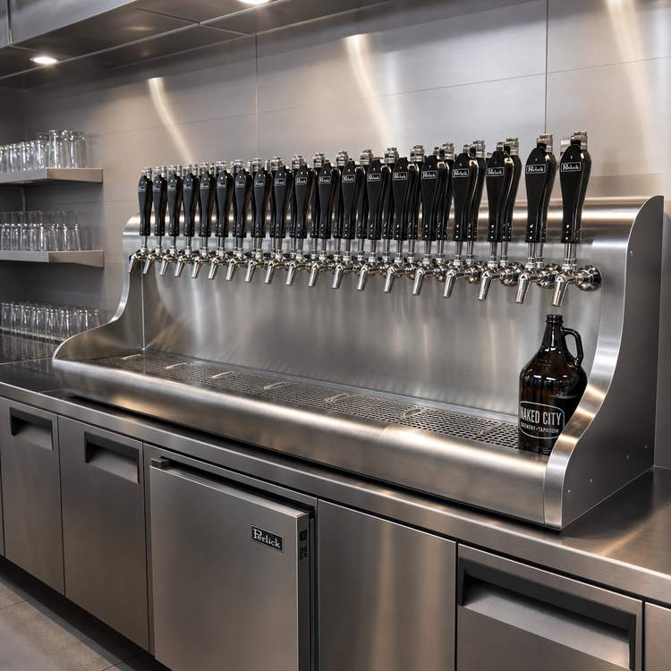 Product image #2 for Perlick 16-Faucet Modular Wall-Mount Glycol-Cooled Stainless Steel Draft Beer Dispensing Tower, Bottom Lead-Out