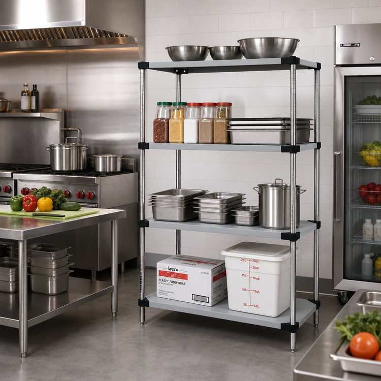 Product image #2 for Quantum 4-Shelf Solid Stainless Steel Shelving Starter Kit, 30 x 24 x 86 Inches