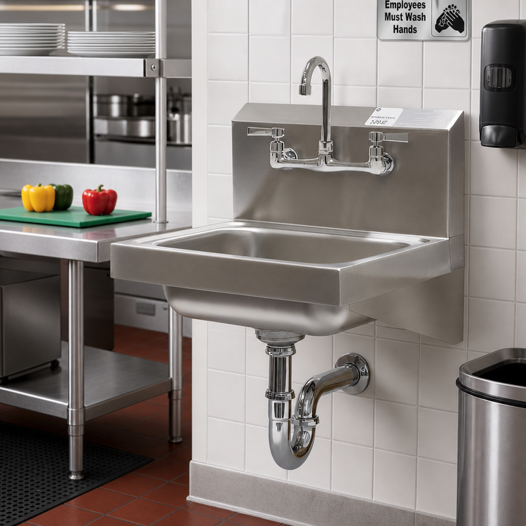 Product image #2 for Advance Tabco Wall-Mounted 304 Stainless Steel Hand Sink with 14 x 10 x 5 Bowl and Gooseneck Faucet