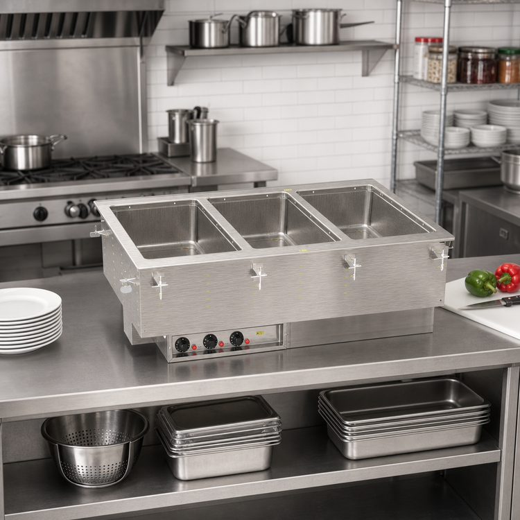 Product image #2 for Vollrath Three-Well Drop-In Electric Hot Food Well with Thermostatic Controls, 120V, Marine-Grade Stainless Steel Wells
