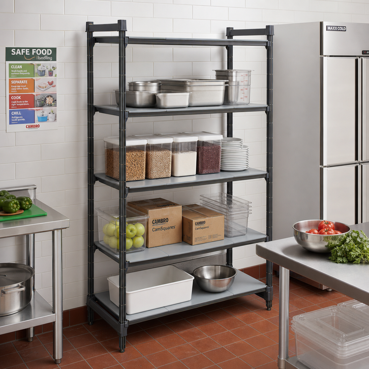 Product image #2 for Cambro Camshelving Basics Plus 4-Tier Solid Polymer Stationary Starter Unit, 21 x 42 x 84 Inches, Brushed Graphite