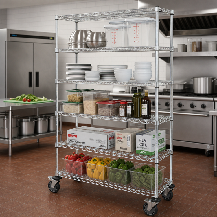 Product image #2 for Quantum 48-Inch x 24-Inch x 80-Inch Mobile Wire Shelving Cart with 5 Shelves