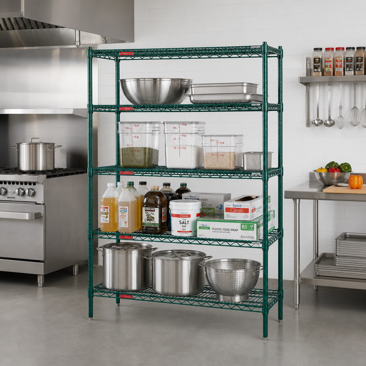 Product image #2 for Valu-Gard 4-Tier Starter Wire Shelving Unit, 72W x 24D x 74H, Green Epoxy